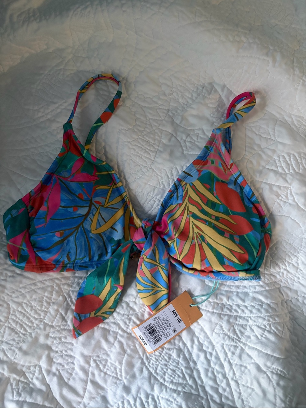 Kona Sol Target Multicolor Tropical Leaf Tie-Front Bikini Top